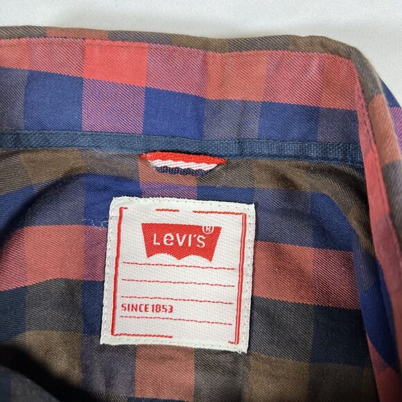 Levi's Men's Plaid Flannel Shirt M Long Sleeve Green Red Check Casual Button Up - Picture 5 of 7